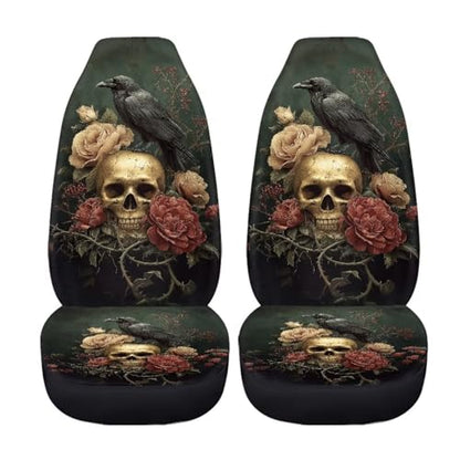 Raven Crow Skull Flower Print Car Seat Covers, 2 Pieces Washable Vehicles Front Seat Protectors, Scratch-Resistant Bucket Seat Cover Fits Most Vehicles, Sedans, Trucks, SUVs, Vans - color: Raven Crow Skull Flower