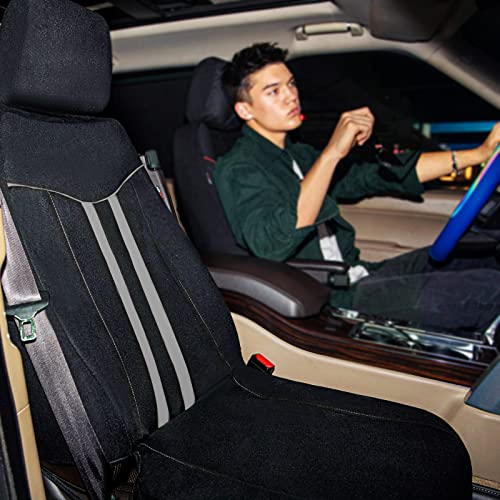 CAR-GRAND Modern Stylish Strips Piping Cloth Automotive Seat Covers Full Set,Universal Fit 90%(SUV,Truck,Sedan) Air Compatible with 3 Zipper Bench Design (Black-Gray) - color: Black-Gray