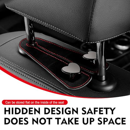 2 PCS Car Seat Hooks, Suede Heart-Shaped Double Hooks Headrest Organizer, Heavy-Duty Multi-Functional Auto Back Seat Phone Holder, Universal for Most Cars (Black)
