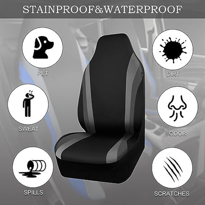 CAR PASS AquaShield Neoprene Waterproof Car Seat Covers for Front Seats Only, High Back Bucket Seat Cover,Airbag Compatible,Line Rider Seat Covers Universal Fit for Truck Van SUV (Black and Gray) - color: Black and Gray