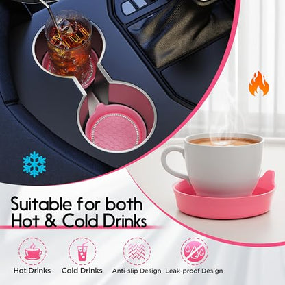 Car Cup Coaster Universal Non-Slip Cup Holders Bling Crystal Rhinestone Car Interior Accessories 2 Pack Peach Pink