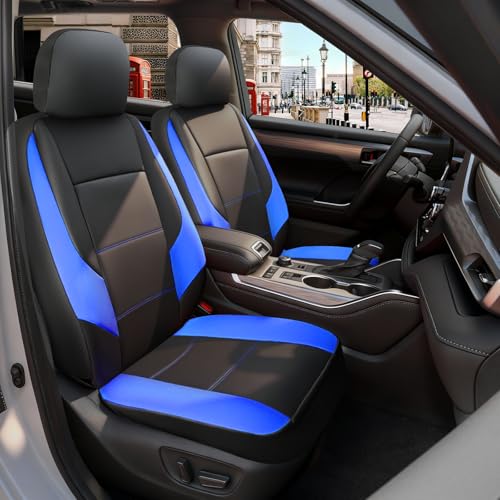 GIANT PANDA Front Car Seat Cover for Hyundai Sonata Elantra Tucson Santa Fe Accent Kona Palisade Genesis Venue Ioniq, Faux Leather Bucket Seat Covers Custom Fit Hyundai (Black+Blue) 2 Pack - color: Blue