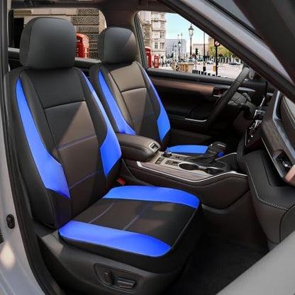 GIANT PANDA Front Car Seat Cover for Hyundai Sonata Elantra Tucson Santa Fe Accent Kona Palisade Genesis Venue Ioniq, Faux Leather Bucket Seat Covers Custom Fit Hyundai (Black+Blue) 2 Pack - color: Blue