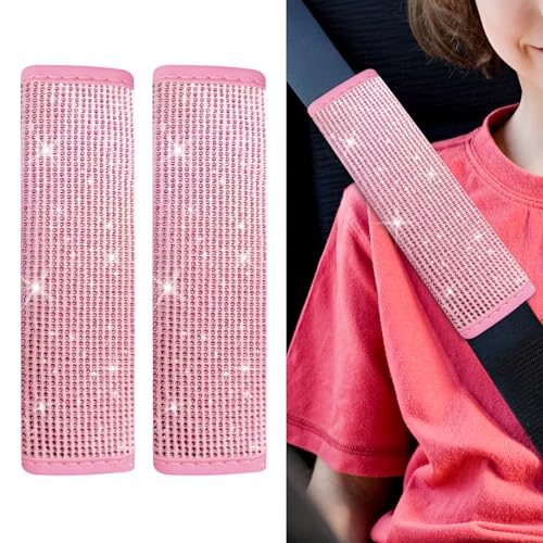2PCS Bling Seat Belt Covers, Seat Belt Cover Pad, Crystal Diamond Car Seatbelt Cushion for Women, Automotive Interior Shoulder Neck Harness Protector Accessories for Car Truck SUV (Pink/Pink) - color: Pink/Pink