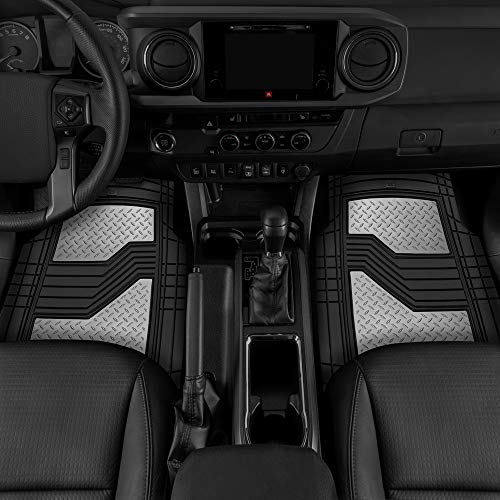 BDK CAT® Heavy Duty All Weather Tough Rubber Car Floor Mats, Metallic Design Floor Mats, Universal Fit Trim-to-Fit 4-Piece Front & Rear Set with Trunk Cargo Mat Liner for Cars Trucks Sedans SUVs Vans - color: Black/Silver, size: X-Large