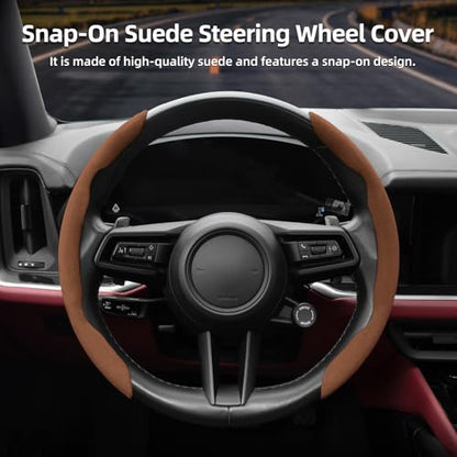 Suede Thin Car Steering Wheel Cover, 2 Piece, Suitable for Round and D Shaped Steering Wheels, Brown - color: Brown, size: 2pcs: Fits Round/D-Shaped Steering Wheels