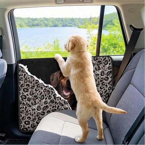 Leopard Print Dog Car Front Door Protector Scratch Guard 2PCS Car Door Protector for Dogs Waterproof Pet Window Guard Trendy Cars Accessories - color: Leopard Print Dog