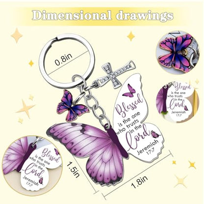 Christian Gifts for Women, Cross Bible Verse Keychain Butterfly Bag Charm, Faith Based Gifts Religious Christmas Gift