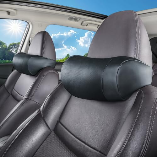 Car Neck Pillow, headrest, Cushion. Three-Point fit to the Neck Curve, Stable Support for the Cervical Spine, relieves Neck Soreness. Perforated PU Leather with high Breathability, Durable 1P（Black） - color: Black