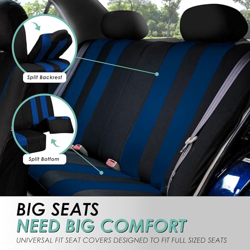 FH Group Striking Striped Car Seat Covers - Universal Fit, Washable Seat Covers for Cars, SUVs, Vans, Sedans, Blue, Rear Set - color: Blue, size: Rear Set