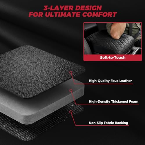 FREESOO Center Console Cover for 2009-2018 Dodge Ram 1500 2500 3500, Armrest Cushion Pad, Waterproof Faux Leather, Easy to Clean, Non-Slip & Anti-Scratch, Bucket Seat Only - size: 2009-2018 Ram Bucket Seat Console