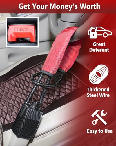 Upgraded car Steering Wheel Lock, seat Belt Lock and Anti-Theft Device, Water Transfer Printing Process, 3 Keys, Multi-Functional, Suitable for Most Vehicles, SUVs and Golf cart Security (red). - color: RED2
