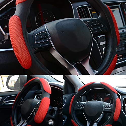 Auto Steering Wheel Cover Hand Pad Cushion Slip-on Universal Fit 15'' / 38 cm (red) - color: red