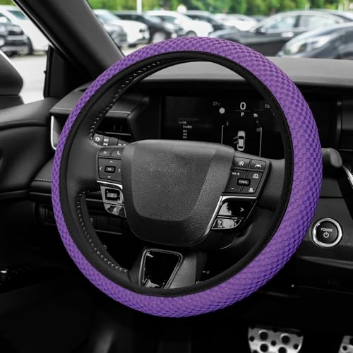 Elastic Stretch Steering Wheel Cover, Steering Wheel Protector, 15 Inch Anti-Slip Breathable Microfiber Ice Silk Protection, Easy Carry, Warm in Winter & Cool in Summer for Cars (Purple) - color: Purple