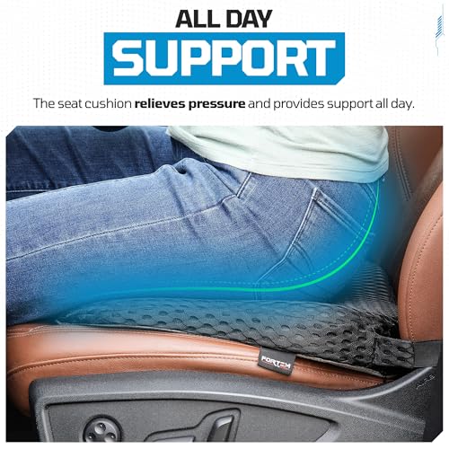 FORTEM Car Seat Cushion, Memory Foam Wedge Cushion for Driving, Car Seat Pad for Comfort, Non Slip Bottom, Adjustable Straps, Washable Cover - size: L (Seat)