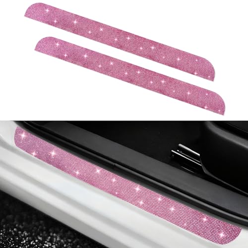 NETEPEM Bling Car Door Sill Protector 2PCS Car Door Edge Guard Rhinestones Door Threshold Protection 23.62x1.96 inch Anti-Scratch Strip Sticker Universal Bling Car Accessories(Pink) - color: Pink