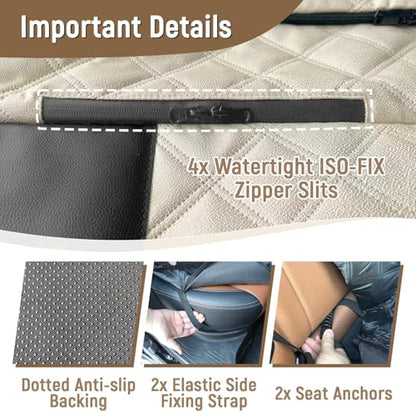 Pet Bench Seat Covers for Mid-Size Sedans and SUVs, Heavy Duty Nonslip Car Seat Protector for Child Car Seat, Waterproof Back Seat Covers for Dogs and Kids, Armrest & Seatbelt Access(Beige)