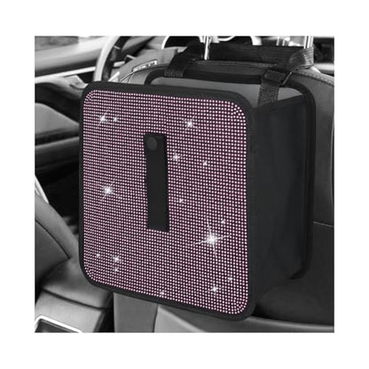 Car Foldable Trash Can, Bling Rhinestone Oxford Garbage Container Hanging Waterproof Organizer, Mini Crystal Dustbin Waste Basket Leakproof Trash Bin for Car Office Kitchen (Light Pink) - color: Light Pink