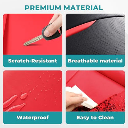Car Seat Covers Full Set - Universal Seat Covers for Cars SUV Truck – Faux Leather Automotive Seat Covers, Breathable & Waterproof Front and Rear Seat Protectors, Fit for Most Cars-Redblack - color: Red