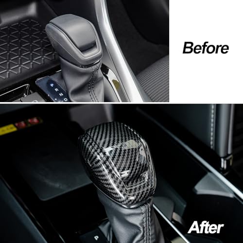 for RAV-4 No Tape Gear Shift Knob Cover Automatic Transmission Boots Shift Lever Trims Compatible with Toyota RAV4 2019-2025, Highlander 2020-2025 (Full Cover No Double-Side-Tape)