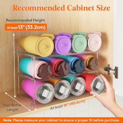 Lifewit Stackable Bottle Storage Organizer, Clear Freestanding Wine Holder for Cabinet, Large Slot Water Bottle Tumbler Cup Organizer for Pantry, Plastic Wine Rack for Fridge Cellar, 3Tier Hold 12 - size: 3 Tier-12 Bottle