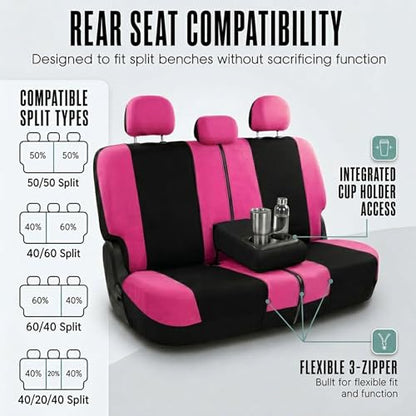 FH Group Full Set Cloth Car Seat Covers, Universal Fit combo, Low Back Front Seat Covers, Airbag Compatible, Split Bench Rear Seat, Washable Seat Cover for SUV, Sedan, Van, Pink - color: Pink
