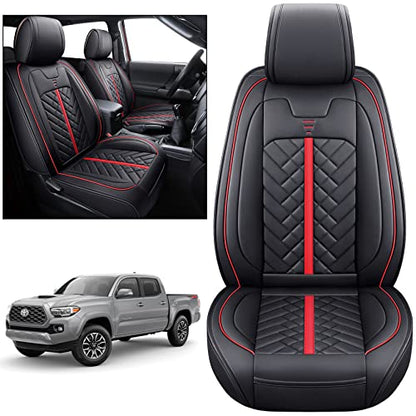 Tacoma Seat Covers Compatible with Toyota Tacoma 2005-2023 2024 2025 2026 Access Crew Double Cab Truck TRD Pro Trail Edition Limited SR5 Offroad Car Cushions (2 PCS Front/Black-Red) - color: 2 PCS Front/Black-Red