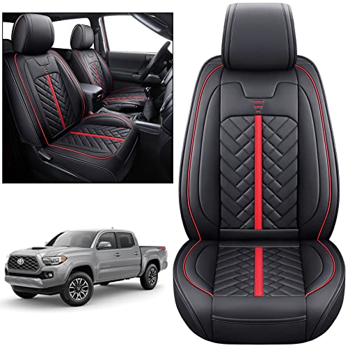 Tomatoman Tacoma Seat Covers Compatible with Toyota Tacoma 2005-2023 2024 2025 2026 Access Crew Double Cab Truck TRD Pro Trail Edition Limited SR5 Offroad Car Cushions (2 PCS Front/Black-Red) - color: 2 PCS Front/Black-Red