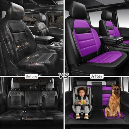 CAR PASS Memory Foam Seat Covers Full Sets, Airy Cool Mesh Thick Car Seat Covers Women, Leather Car Seat Covers 5 Seats Airbag Compatible, Universal Automotive Comfort for Cars, Trucks, SUV, Purple - color: purple