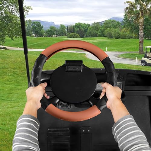 10L0L 13 Inch Golf Cart Steering Wheel Covers for EZGO TXT&RXV 1994-up, Upgraded Microfiber Anti-Slip Steering Wheel Cover with Pu Leather - color: Brown