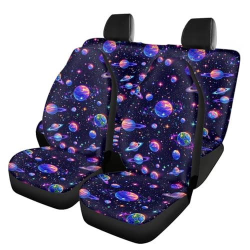 FUSURIRE Purple Planet Print Car Seat Covers 4 Pcs Full Set, Vehicles Front & Rear Seat Protector Universal Fit for Sedan SUV Trucks - color: Purple Planet Print
