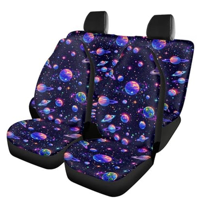 FUSURIRE Purple Planet Print Car Seat Covers 4 Pcs Full Set, Vehicles Front & Rear Seat Protector Universal Fit for Sedan SUV Trucks - color: Purple Planet Print