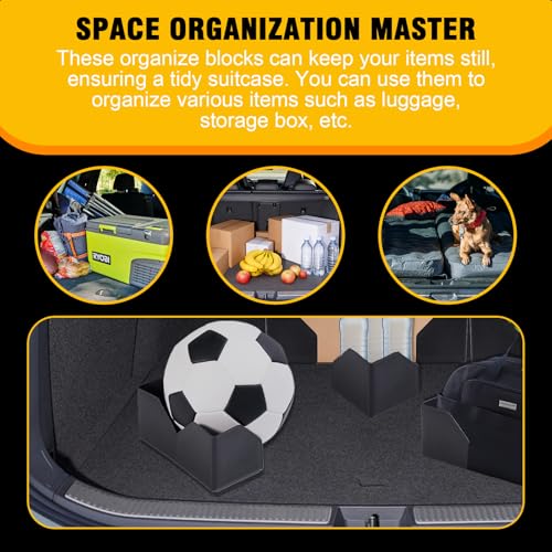 Rislobx 4PCS Car Trunk Organizer Blocks with Hook and Loop Fastener, Automotive Tidy Storage Organisation Accessories for Truck, SUV, Sedan, Available to Wool Carpet (Black)