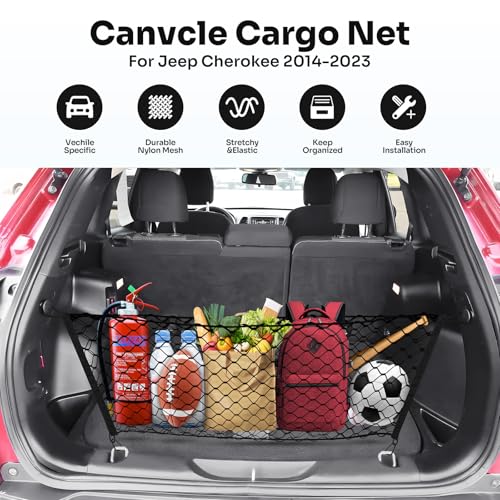 Canvcle Trunk Cargo Net for 2014-2023 Jeep Cherokee Accessories Envelope Style Mesh Trunk Net Organizer and Storage Stretchable Adjustable Elastic Nylon Rear Cargo Netting with Hooks - style: for Jeep Cherokee