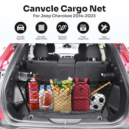 Canvcle Trunk Cargo Net for 2014-2023 Jeep Cherokee Accessories Envelope Style Mesh Trunk Net Organizer and Storage Stretchable Adjustable Elastic Nylon Rear Cargo Netting with Hooks - style: for Jeep Cherokee