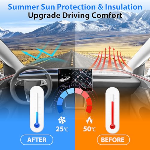 Dashboard Cover for 2025 2026 New Tesla Model Y Juniper Accessories, Anti Glare Suede Dash Mat for Sun Protection & Heat Reduction, No Glare Dashboard Pad Fit for Model Y Juniper Accessories (Black)