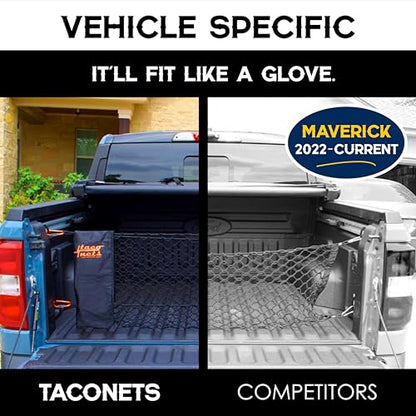 TacoNets Envelope Cargo Net for Ford Maverick - Fits 2022-Current - Upgraded 5mm Bungee - Integrated Storage Bag - Heavy Duty Carabiners - Designed in USA - style: Ford Maverick 2022+