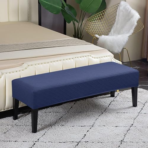 Lebaley Stretch Jacquard Bench Cover Removable Washable Slipcover for 42-54 Inch Rectangular Ottomans and Benches, Elastic Fit for Dining Room, Living Room, Kitchen Furniture Protection (Navy)