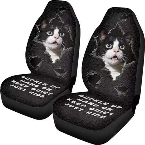Cute Cat Car Seat Covers for Front Seats Car Accessories for Women Men Washable and Breathable Funny Cat Themed Car Seat Cover Set of 2 for Trucks SUV Sedans - color: Cat