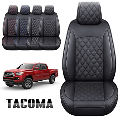 Toyota Tacoma Seat Covers Custom Fit 2005-2026 TRD Pro Magnetic Gray Limited SX Package Double Cab Pickup Truck Waterproof Leather Front Car Cushions (2 PCS Front, Black) - color: 2 PCS Front/Black