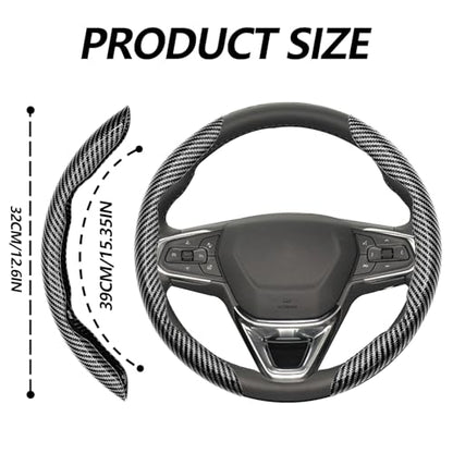 2pcs Universal Fit Carbon Fiber Steering Wheel Cover, Anti-Skid Steering Wheel Cover/Segmented Steering Wheel Protector/Car Interior Accessories (Bright Black) - color: Bright Black