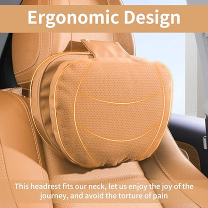 Car Headrest Pillow for Driving, Dual-Sided Leather Design Neck Pillow, Breathable Softness Neck Support, Universal Fit Head Rest Travel Pillow, Palomino Brown, 1 Pack - color: Palomino Brown