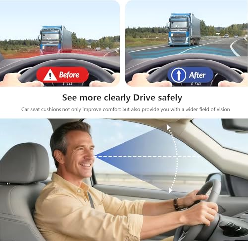 Car Seat Cushion for Long Driving, Office Chair Cushion, Truck Seat Cushion, Memory Foam Seat Cushion Increase Height by 3.94 Inch, Car Seat Cushion for Car, Sciatica & Tailbone Pain Relief