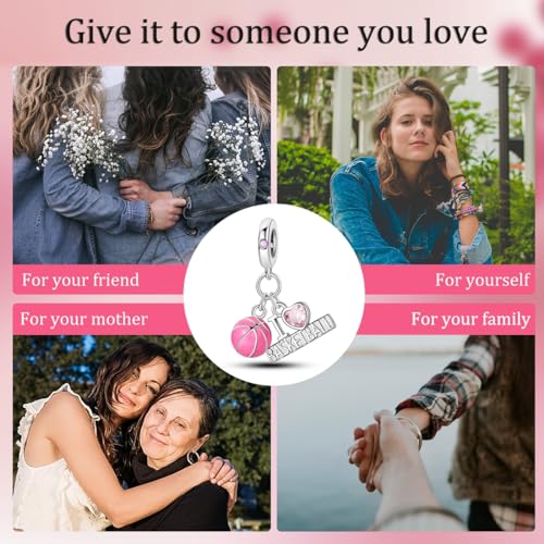 NARMO Charms for Bracelets 925 Sterling Silver Star Dangle Charms Car Keys Lipstick Dangle Charm Beads for Women Bracelets Necklace - color: I Love Basketball
