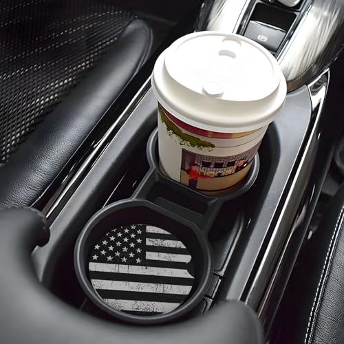 Black White American Flag Absorbent Ceramic Car Coasters for Cup Holders, 2.56" Anti Slip Insert Cup Coasters for Women Men (2 PCS) - color: Black White American Flag