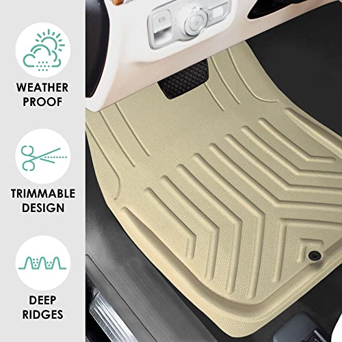 FH Group Faux Leather Deep Dish Floor Mats, Beige, Universal Fit, Set of 4, Trim-to-Fit Car Mats for Most Sedan, SUV, Truck - color: BEIGE