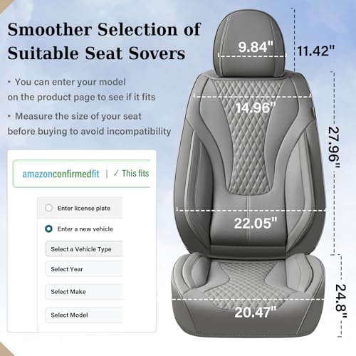 Coverado Gray Nappa Leather Car Seat Covers Front Seats ，Waterproof Car Seat Protector & Cushion, Universal Fit for Most Cars