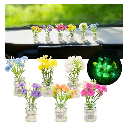 6 Pcs Daisy Flower Car Decorations,Cute Resin Flowers Ornaments for Dashboard & Rearview Mirror, Aesthetic Car Interior Accessories for Women and Girls, Boho Car Decorations & Gift