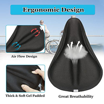 Gel Bike Seat Cover Padded Bicycle Saddle Covers for Women & Men, Most Comfortable Exercise Bike Seat Cushion Cover, Soft for Spin Indoor Outdoor Cycling Class Mountain Stationary Bikes