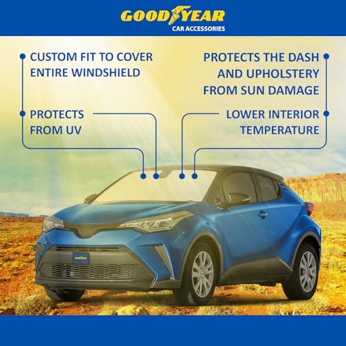Goodyear Foldable Windshield Sunshade for Toyota C-HR 2018-2022, Car Accessories, Sunshade Cover, Sun Shade Car Windshield, Window Sun Blocker - GY008267 - color: For Toyota C-HR 18-22